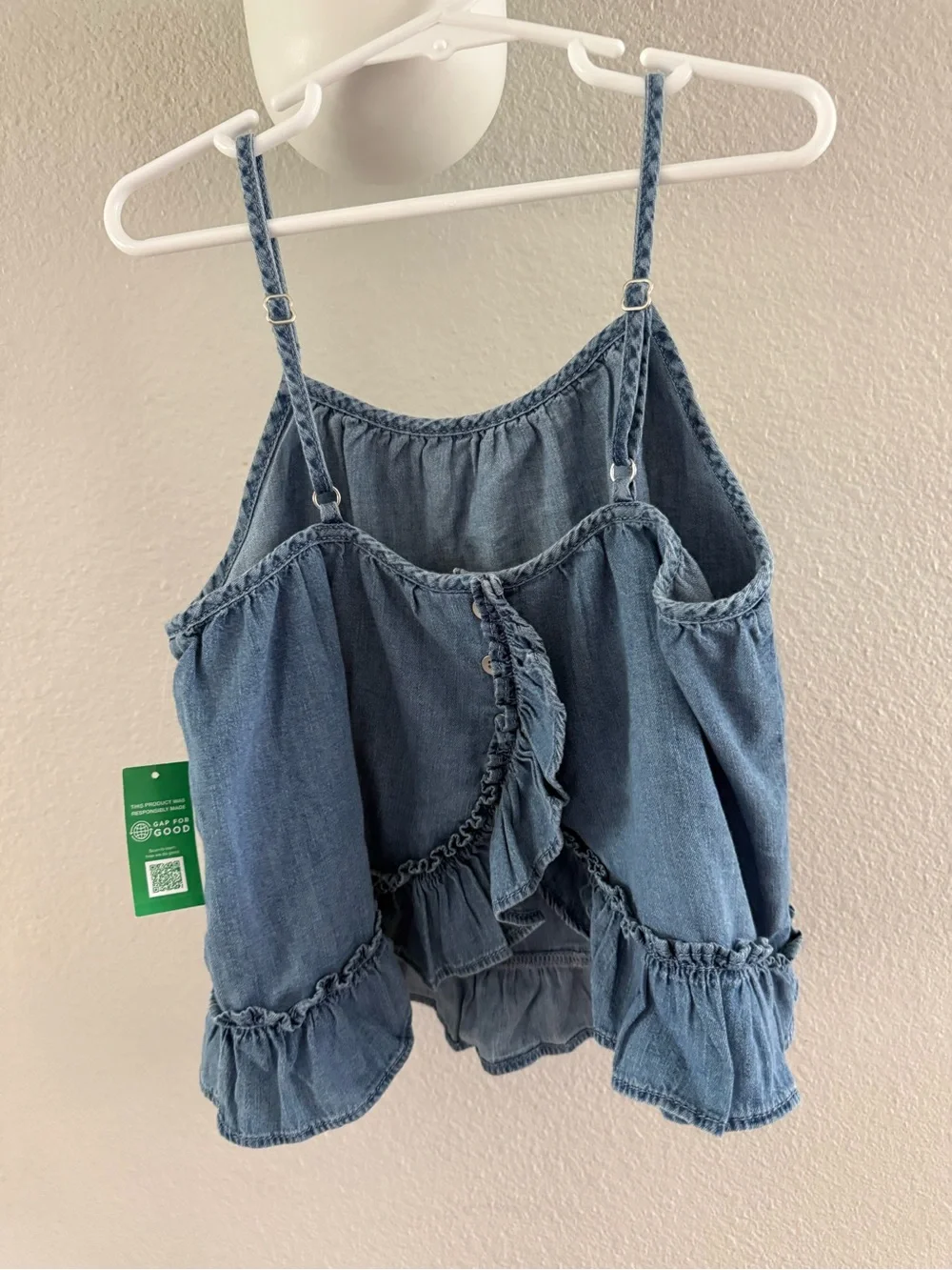 GAP 100% Cotton Denim Ruffle-Hem Tank Top
